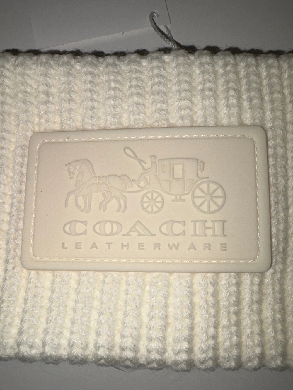 Coach Cream Ribbed Knit Headband with Signature Patch
